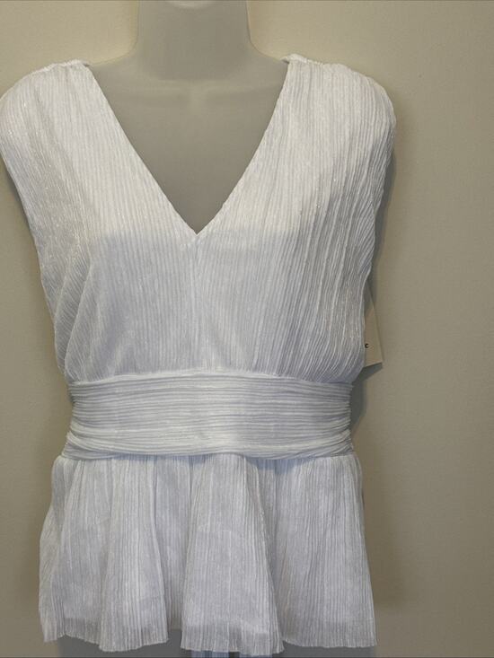 Joie Tops - Joie Women's Size Large Top White Metallic V-neck Waist Tie Sleeveless NWT